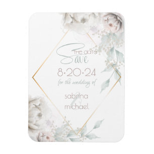 Save the Date   Alabaster White Watercolor Peonies Magnet