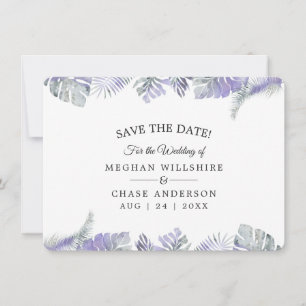 Save the Date Amethyst Watercolor Tropical Leaves