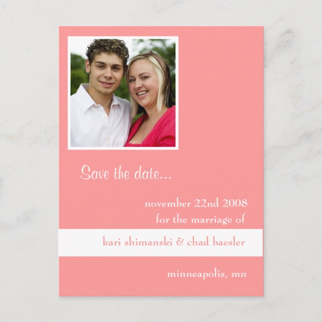 Save the date and pink announcement postcard (Front)