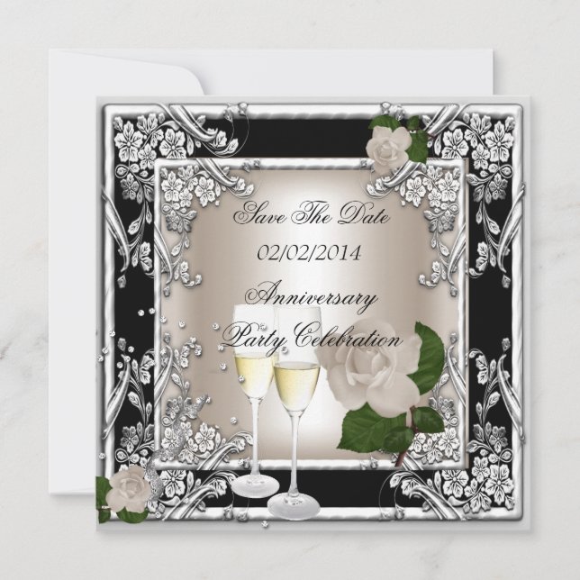 Save The Date Anniversary Wedding Cream Black (Front)