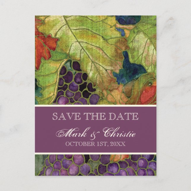 Save the Date Announcement Autumn Grape Leaf (Front)