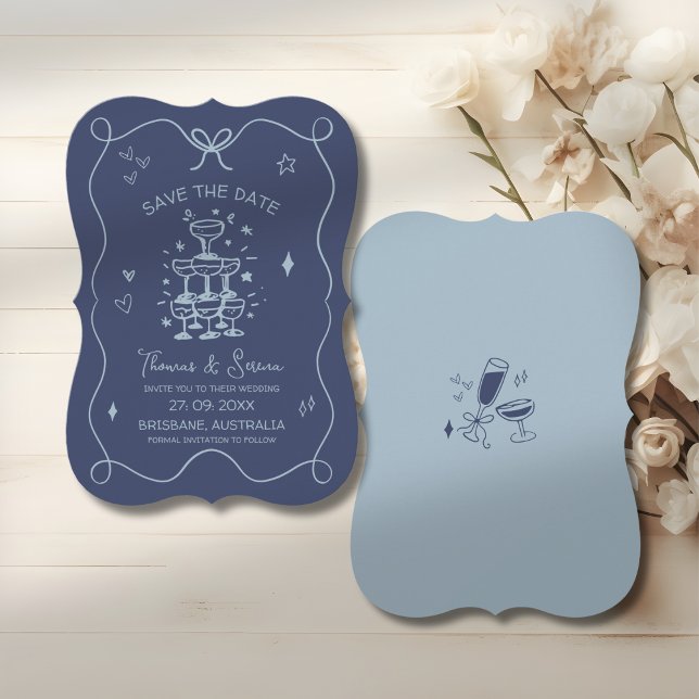 Save The Date Announcement Hand Drawn Doodle Blue  (Creator Uploaded)