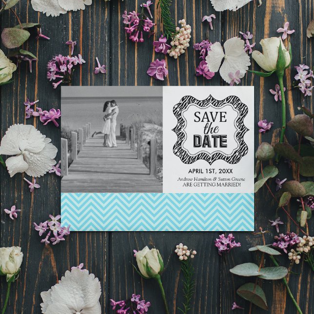 Save the Date Announcements {Teal Blue Chevron} (Creator Uploaded)