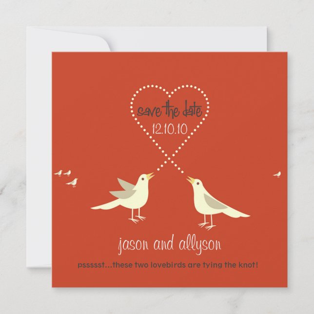 Save the Date Announcements with Lovebirds {Red} (Front)