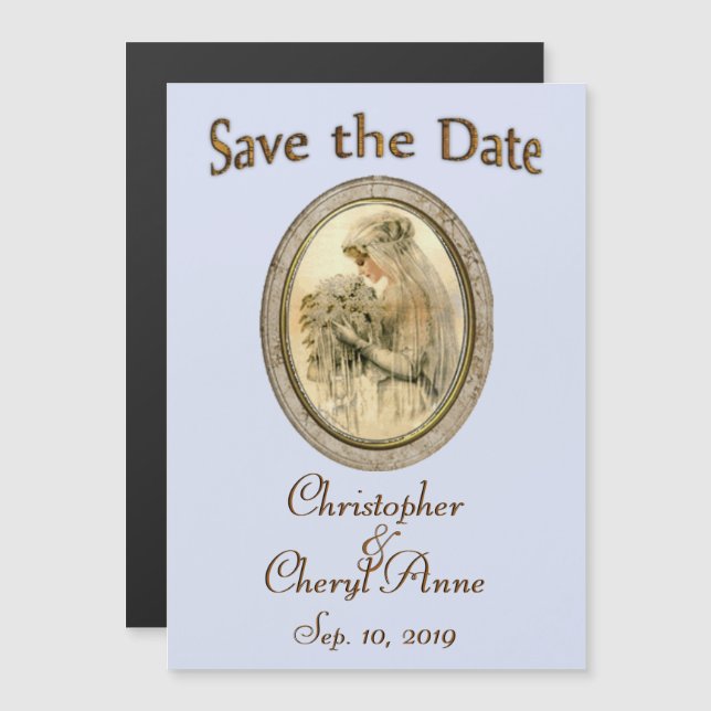 Save the Date Antique Bride Blue Magnetic Invitation (Front/Back)