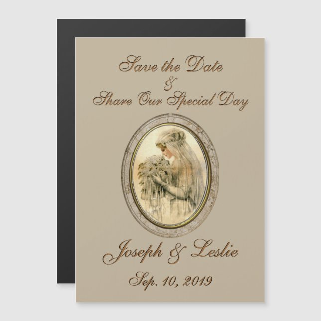 Save the Date Antique Bride Magnetic Invitation (Front/Back)