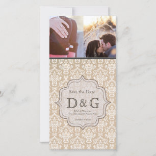 Save the Date Antique White Damask Filligree Card
