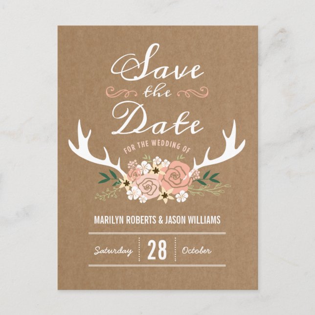 Save the Date Antler Announcement Postcard (Front)