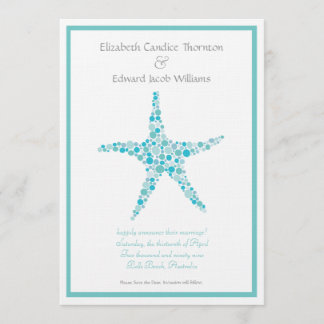Save the Date Aqua Turquoise Starfish Announcement