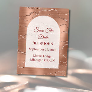 Save The Date Arched Wedding Rose Gold Card