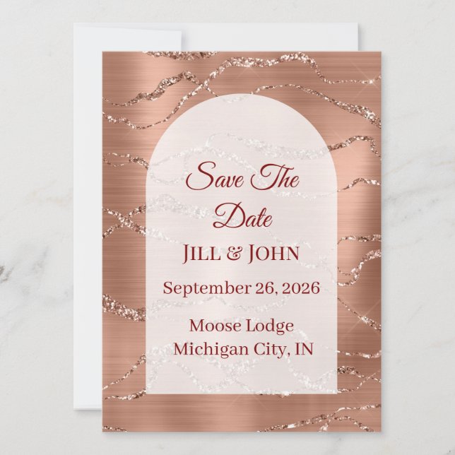 Save The Date Arched Wedding Rose Gold Card (Front)