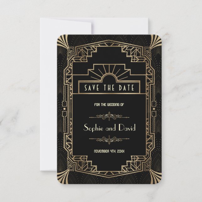 Save the Date | Art Deco Black Gatsby 1920s (Front)