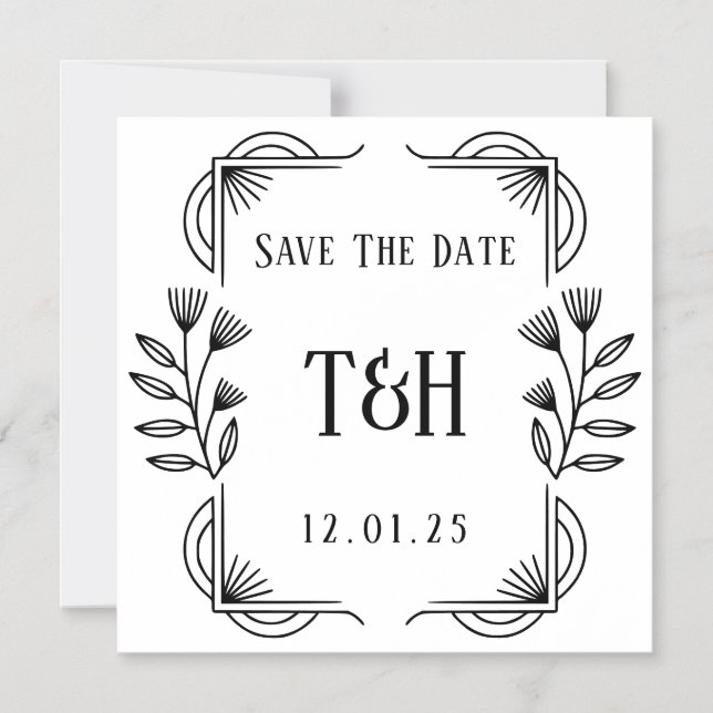 Save The Date - Art Deco Botanical Monogram Magnetic Invitation (Front)