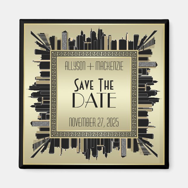 Save the Date Art Deco Champagne Gold Gatsby Glam Magnet (Front)