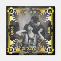 Save the Date Art Deco Wedding Gold & Black Photo