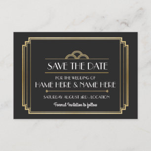 Save The Date Art Deco Wedding Party Gold Invites