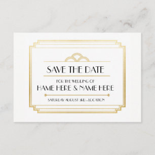 Save The Date Art Deco Wedding Party Gold Invites