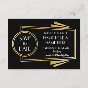Save The Date Art Deco Wedding Party Gold Invites