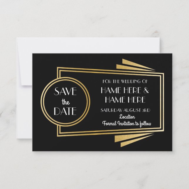 Save The Date Art Deco Wedding Party Gold Invites (Front)
