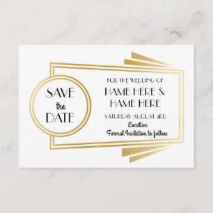 Save The Date Art Deco Wedding Party Gold Invites