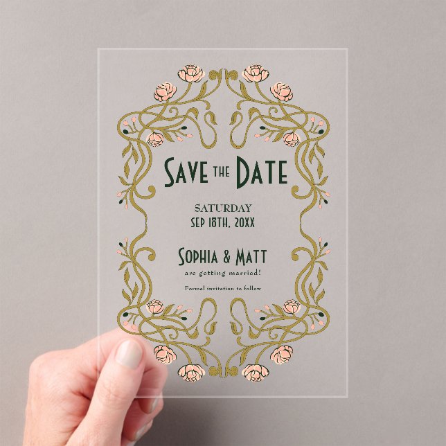 Save The Date Art Nouveau Wedding Acrylic Invitations (Insitu (Handheld))
