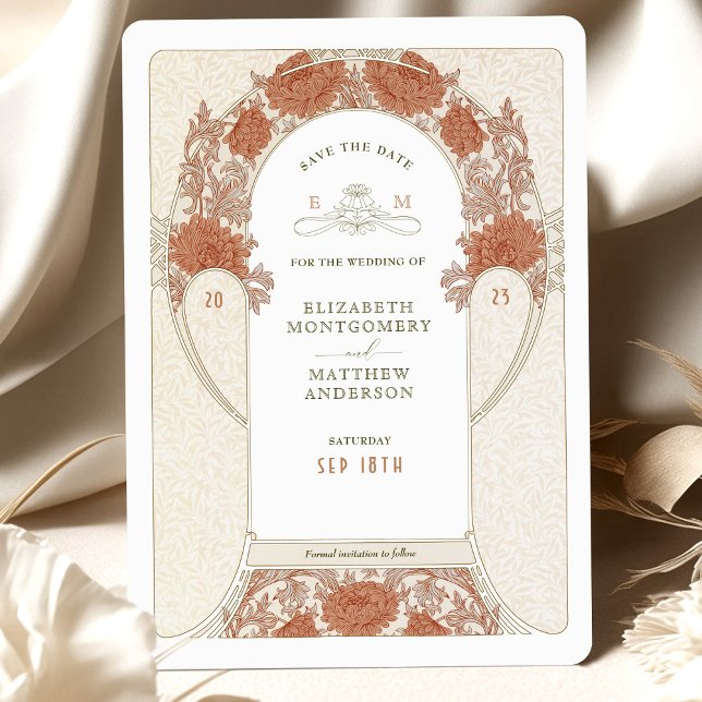 Save the Date Art Nouveau William Morris Invitatio Invitation (Creator Uploaded)