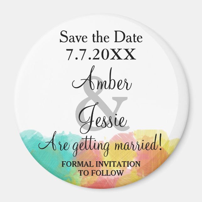 Save the Date Artsy Gouache Watercolor Wedding Magnet (Front)