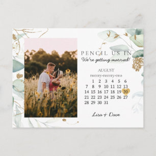 Save the Date August 2022 Botanical Elegant Gold Postcard