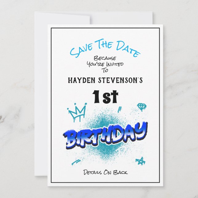 Save The Date Baby Boy's Birthday Party Invitation (Front)