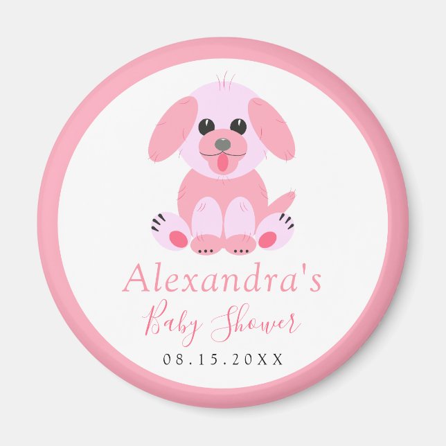 Save The Date Baby Girl Shower Personalised Puppy Magnet (Front)