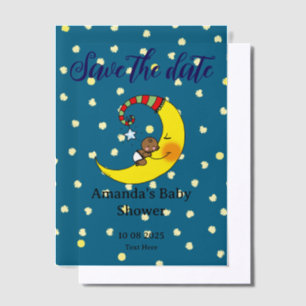 Save the date baby on the moon baby shower vellum invitations