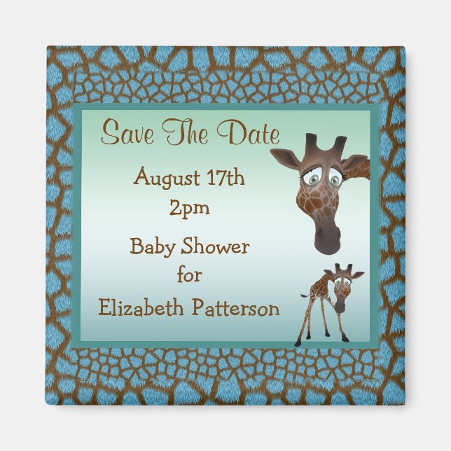 Save The Date Baby Shower Giraffes &  Animal Print Magnet (Front)