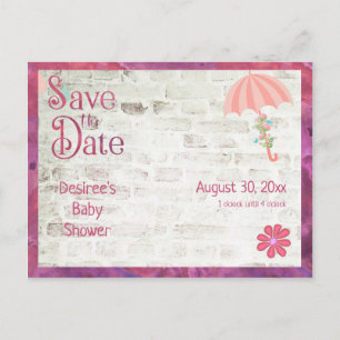 Save the Date Baby Shower with Umbrella Announcement Postcard