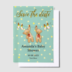 Save the date baby twins baby shower vellum invitations