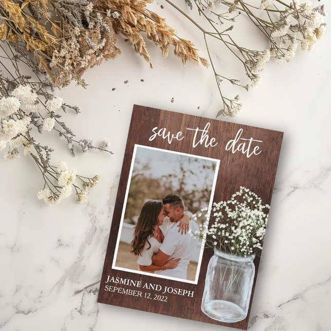 Save the Date Baby's Breath Flowers Photo   Announcement Postcard (Creator Uploaded)