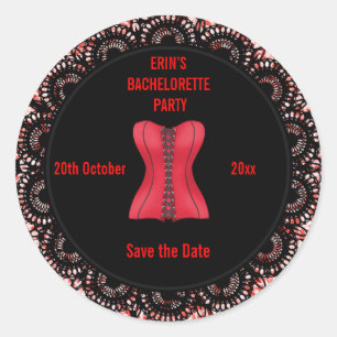 Save the Date Bachelorette Red Corset coaster Classic Round Sticker