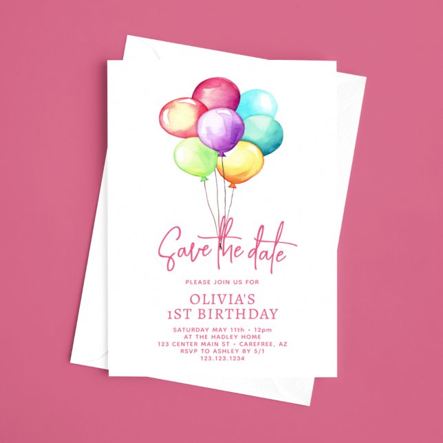 Save The Date Balloons Girls 1st Birthday (Creator Uploaded)
