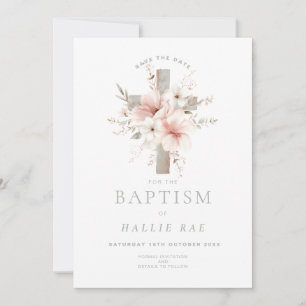 Save the Date Baptism, Elegant Pink Floral Invitation