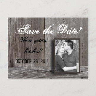 save the date barn wood postcard