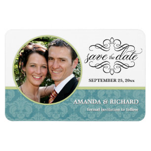 Save the Date - Barorque Blue Damask Photo Magnets