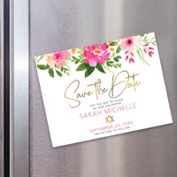 Save the Date Bat Mitzvah Gold Script Pink Floral
