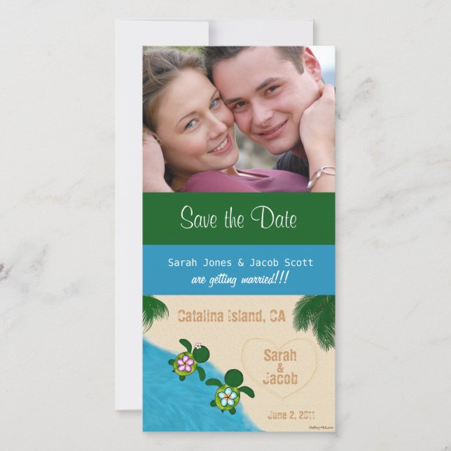 Save the Date Beach Honu (Turtle) Photo Card (Front)