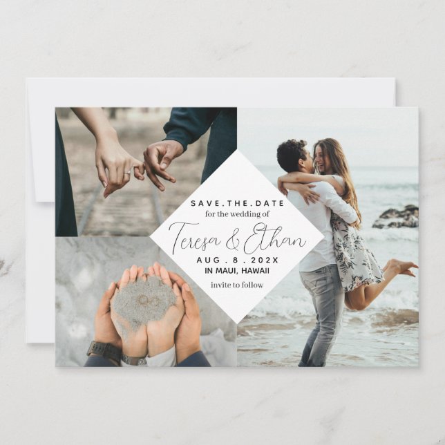 Save the Date Beach Inspired Photo Collage Wedding Invitation (Front)