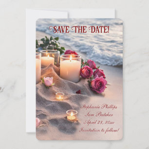 Save the Date Beach Roses Candles Invitation