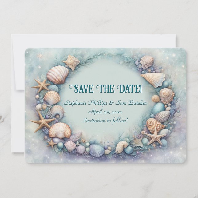 Save the Date Beach Seashells Coastal Themed Invitation (Front)