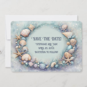 Save the Date Beach Seashells Wreath Invitation