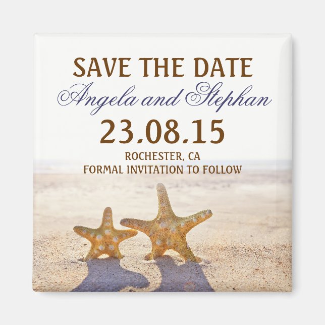 save the date beach wedding magnets (Front)