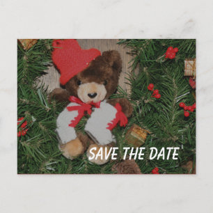 Save The Date Bear Wreath Holiday Postcard