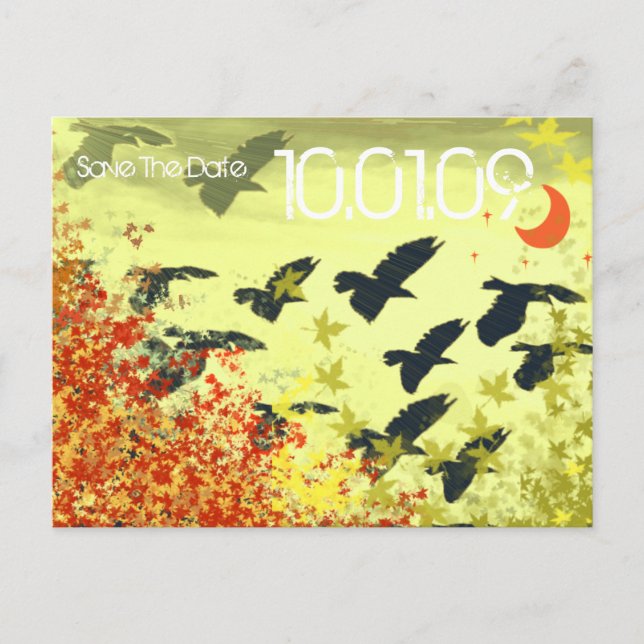 Save the Date- Bird Leaf Swirls Announcement Postcard (Front)