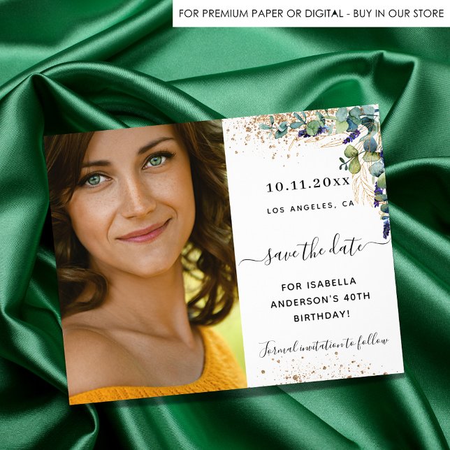 Save the date birthday eucalyptus photo budget flyer (Creator Uploaded)